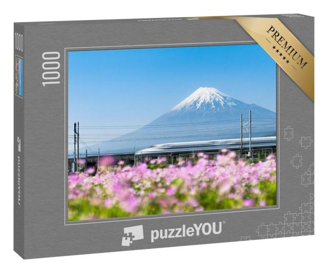 Puzzle 1000 Teile „Shinkansen Hochgeschwindigkeitszug am Fuji, Japan“