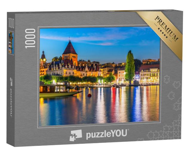 Puzzel 1000 stukjes „Zomernacht boven de oude stad van Lausanne, Zwitserland“