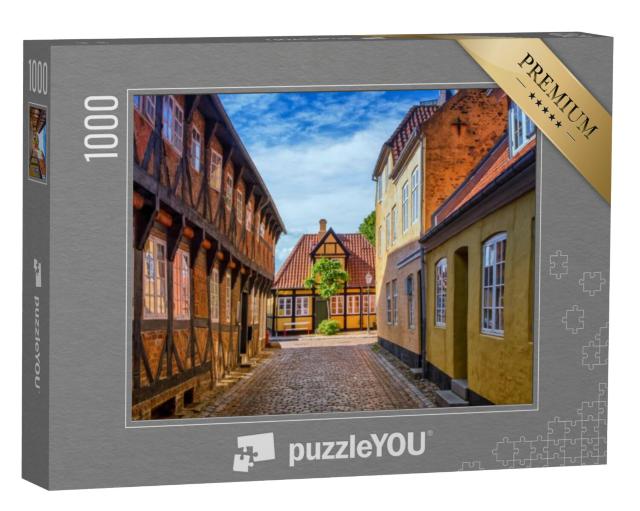 Puzzel 1000 stukjes „Straat en huizen van de middeleeuwse stad Ribe in Denemarken“