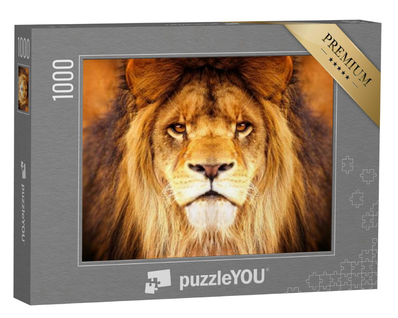 Puzzel 1000 stukjes „Oog in oog met een leeuw“