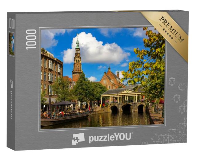 Puzzel 1000 stukjes „Stadsgezicht van Leiden, zicht op het stadhuis en de Heilige Lodewijkkerk“