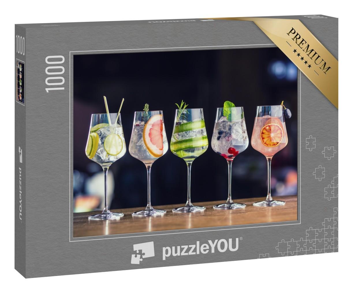 Puzzle 1000 Teile „Fünf verschiedene Gin-Tonic-Cocktails “