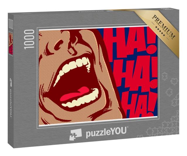Puzzle 1000 Teile „Pop-Art-Stil Mund des Mannes lacht, Comedy“