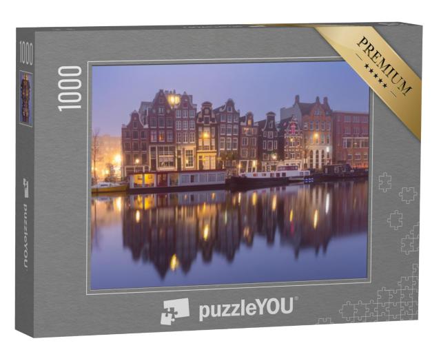 Puzzel 1000 stukjes „Amsterdamse gracht Brouwersgracht bij nacht“