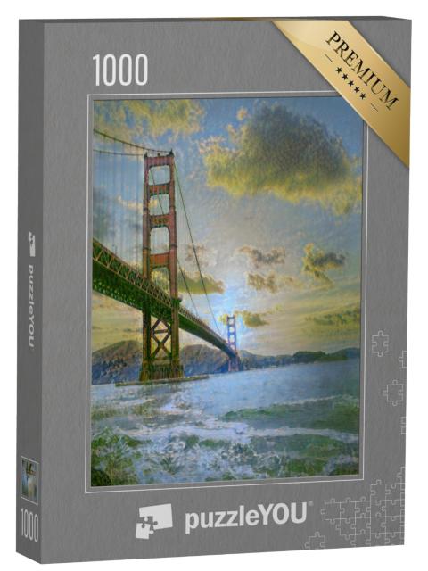 Puzzel 1000 stukjes „in de kunststijl van Claude Monet - Golden Gate Bridge bij zonsondergang“