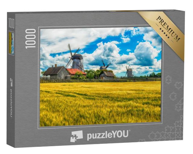 Puzzel 1000 stukjes „Zomervelden en Angla windmolens op het eiland Saaremaa, Estland“