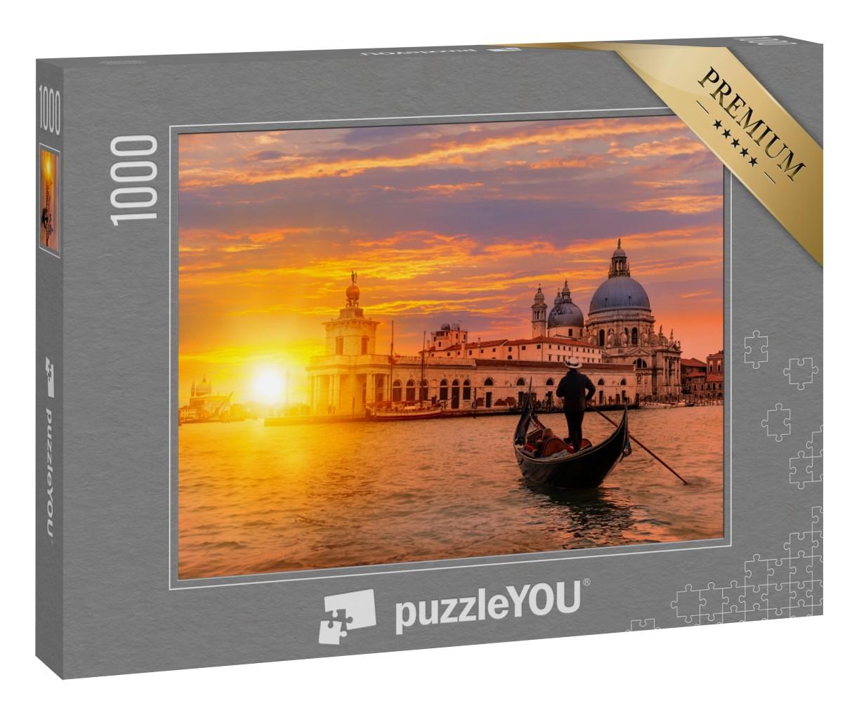 Puzzle 1000 Teile „Gondoliere mit Gondel auf einem Kanal, Venedig, Italien“