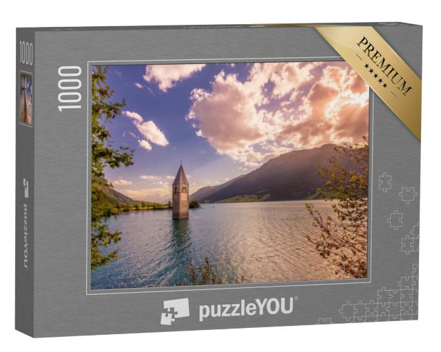 Puzzel 1000 stukjes „Verzonken klokkentoren in het meer van Reschen, Zuid-Tirol“