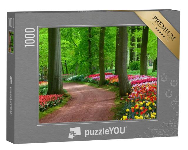 Puzzel 1000 stukjes „Park in de lente met tulpen“