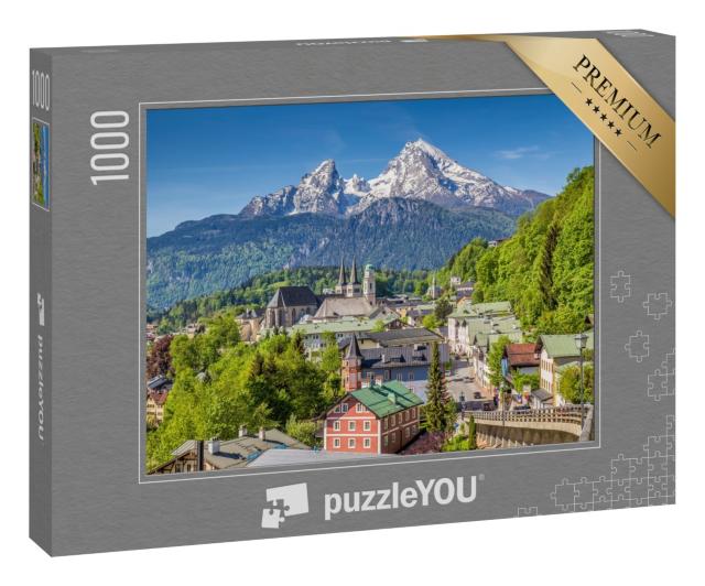 Puzzle 1000 Teile „Historische Stadt Berchtesgaden mit dem Watzmann im Hintergrund, Bayern“