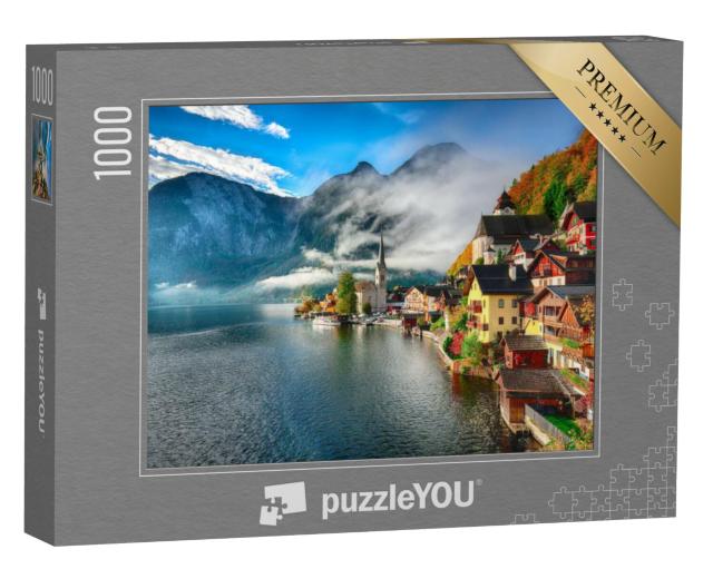 Puzzel 1000 stukjes „Mistige zonsopgang in de herfst, Hallstatt, Oostenrijk“