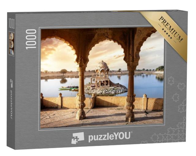 Puzzel 1000 stukjes „Stenen bogen en tempels in het Gadi Sagar meer bij Jaisalmer, Rajasthan, India“