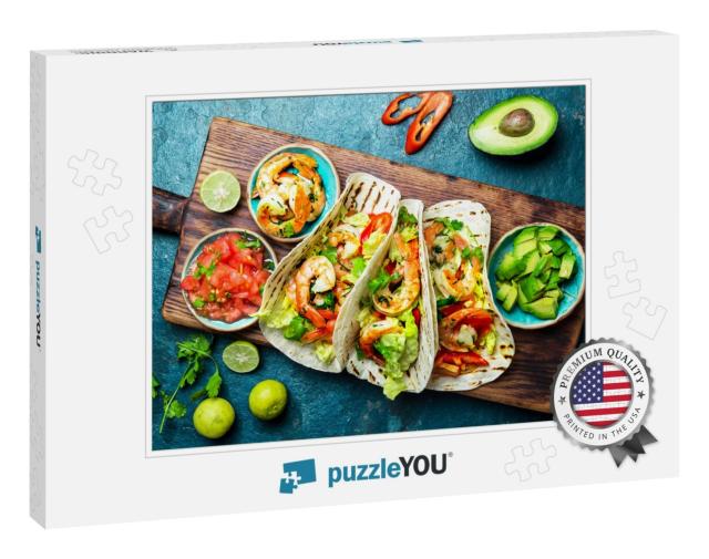Shrimps Tacos with Salsa, Vegetables & Avocado. Mexican F... Jigsaw Puzzle