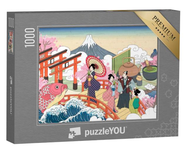 Puzzel 1000 stukjes „Retro Japans landschap in Ukiyo-e stijl“