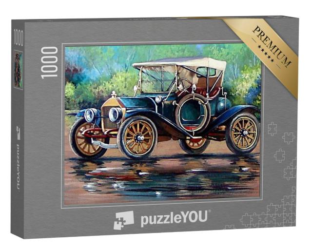 Puzzel 1000 stukjes „Oude auto's, retro auto's, olieverfschilderijen“