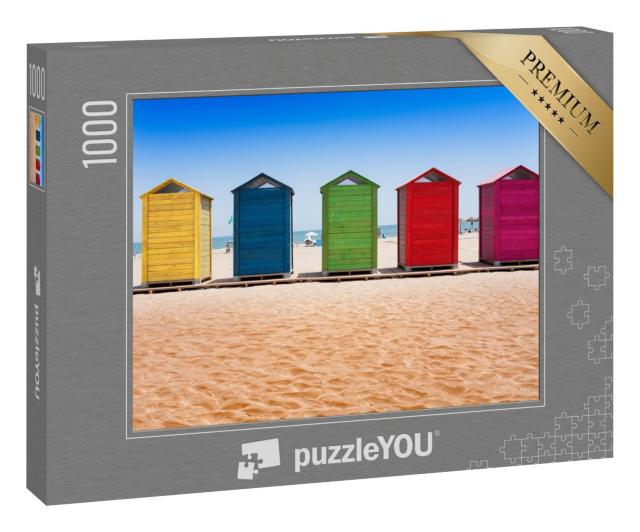 Puzzle 1000 Teile „Bunte Strandhütten am Strand von Patacona, Valencia“