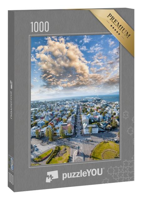 Puzzle 1000 Teile „Blick von der Hallgrimskirkja: Luftaufnahme von Reykjavik, Island “