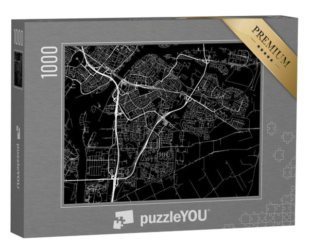 Puzzel 1000 stukjes „Vector stadsplattegrond van Dordrecht met witte straten geïsoleerd op zwarte achtergrond“