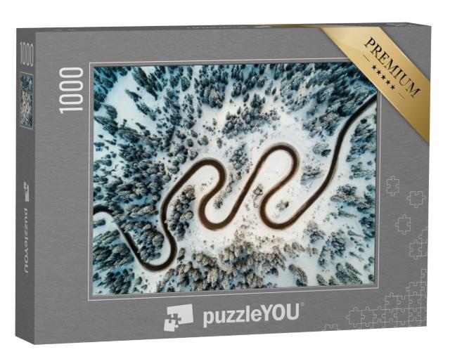 Puzzel 1000 stukjes „In vogelvlucht: bergweg in de winterse Dolomieten“