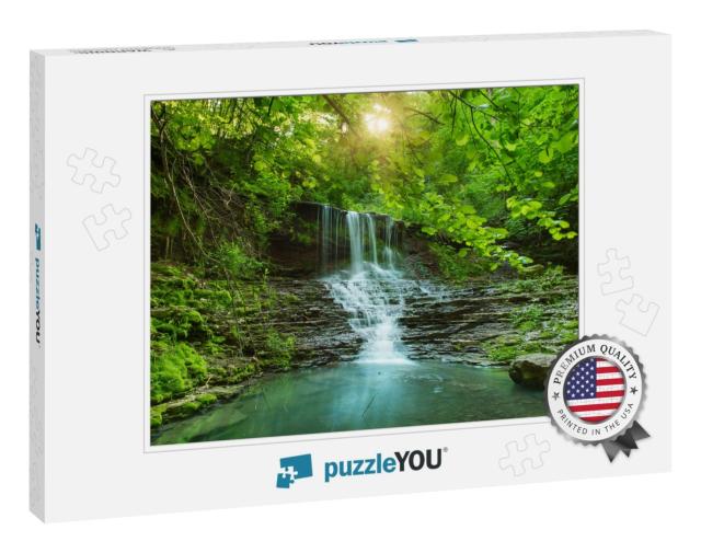 Beautiful Mountain Rainforest Waterfall with Fast Flowing... Jigsaw Puzzle