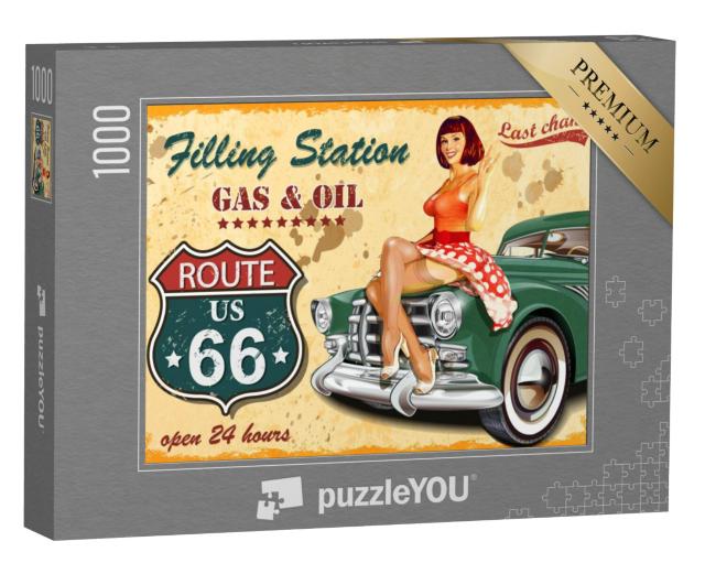 Puzzel 1000 stukjes „Retro bord tankstation voor Route 66“