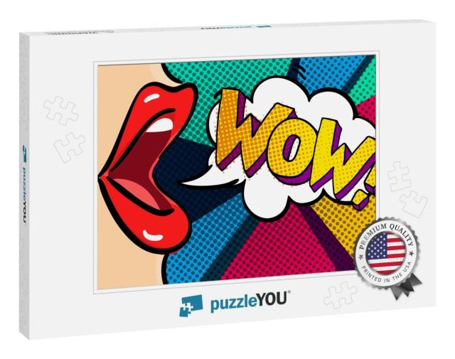 Open Mouth & Wow Message in Pop Art Style, Promotional Ba... Jigsaw Puzzle