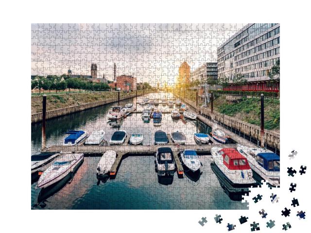 Puzzle 1000 Teile „Duisburg: Panorama mit Schiffen und modernen Gebäuden“