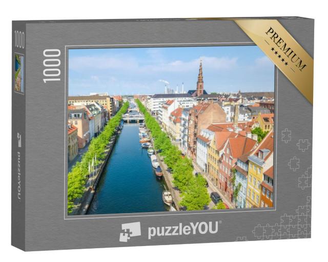 Puzzel 1000 stukjes „Luchtfoto van de skyline van Kopenhagen, skyline met Nyhavn, Denemarken“