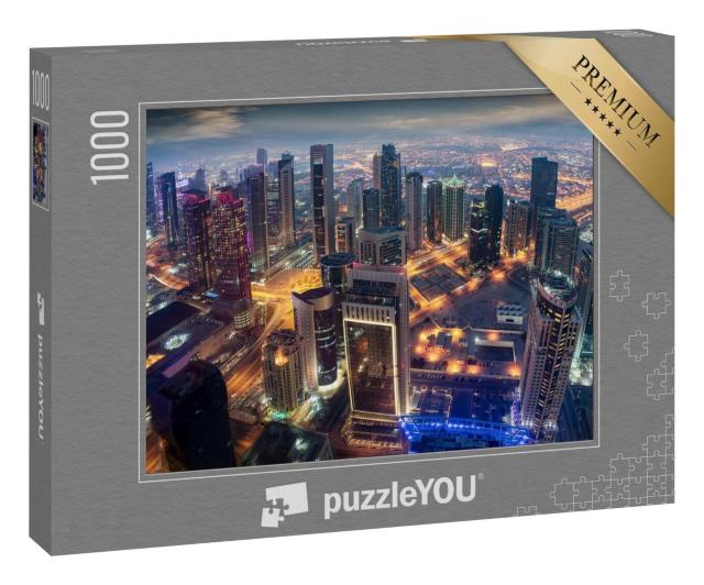 Puzzle 1000 Teile „Luftaufnahme des beleuchteten Stadtzentrums von Doha, Katar“