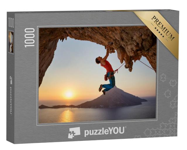 Puzzel 1000 stukjes „Goed gezekerd: klimmen op de overhang“