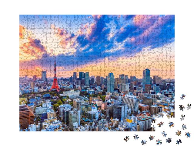 Puzzle 1000 Teile „Sonnenuntergang über Tokio, Japan“