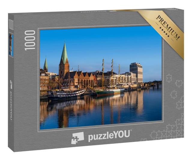 Puzzle 1000 Teile „Dreimaster vor der Promenade an der Weser, Bremen, Deutschland“