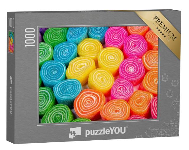 Puzzel 1000 stukjes „Veelkleurige snoepspiralen in blauw, oranje, roze, geel en groen“