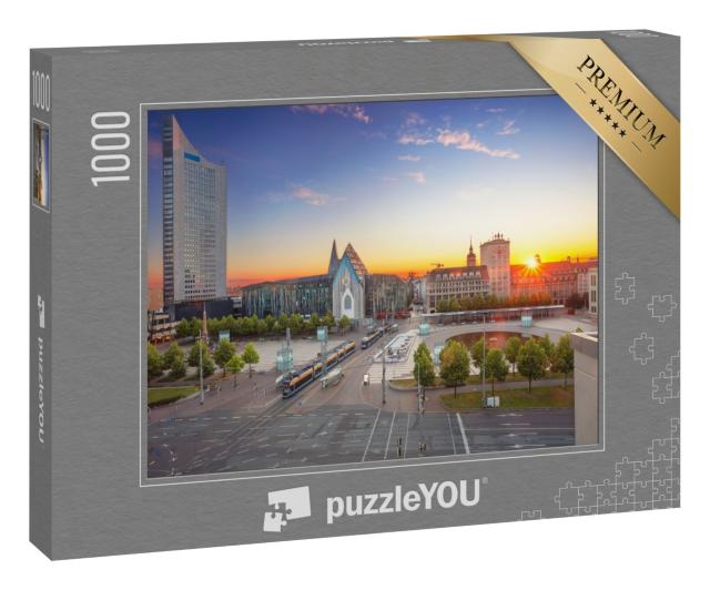 Puzzle „Stadtbild von Leipzig: Innenstadt bei Sonnenuntergang“