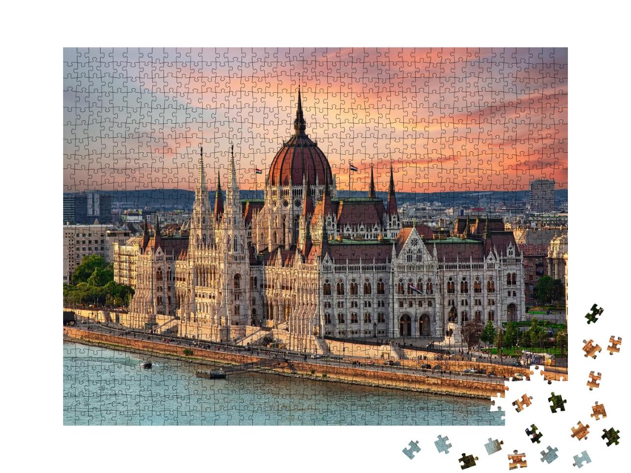 Puzzle 1000 Teile „Schönes Gebäude des Parlaments in Budapest, beliebtes Reiseziel“