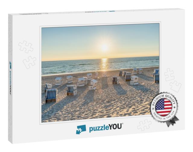 Roofed Wicker Beach Chairs At the North Sea Coast on Sylt... Jigsaw Puzzle