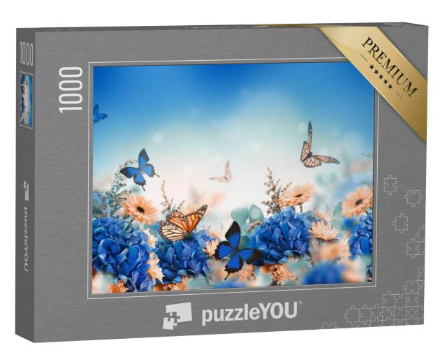 Puzzel 1000 stukjes „Hortensia's en vlinders“