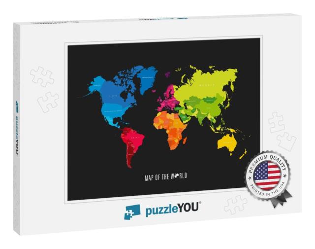 World Map with Different Colored Continents - Illustratio... Jigsaw Puzzle