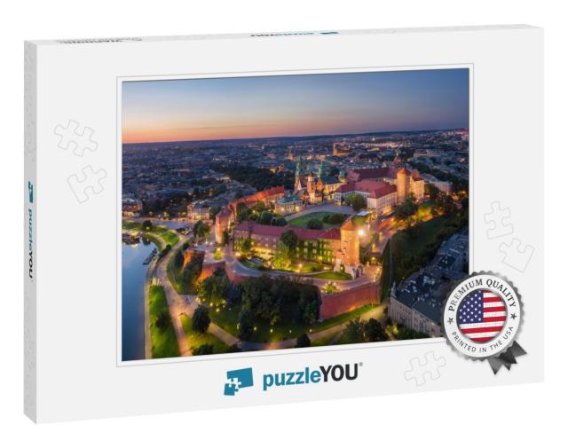 Krakow, Poland. Aerial View of Illuminated Wawel Royal Ca... Jigsaw Puzzle