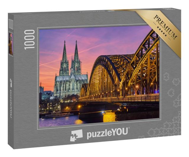 Puzzle 1000 Teile „Kölner Dom und Hohenzollernbrücke bei Sonnenuntergang“