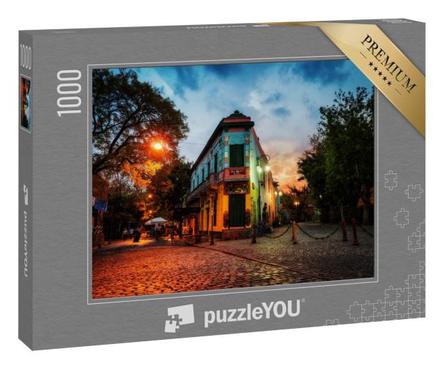 Puzzle 1000 Teile „Öffentlicher Platz in La Boca bei Sonnenuntergang, Buenos Aires, Argentinien“