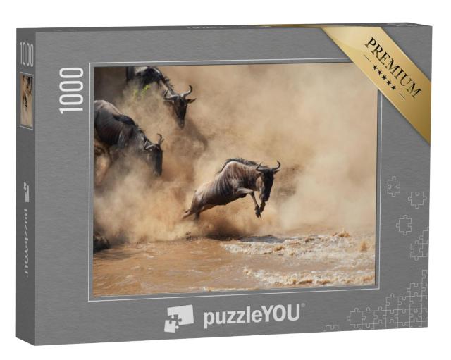 Puzzel 1000 stukjes „Wilde gnoes steken een rivier over“