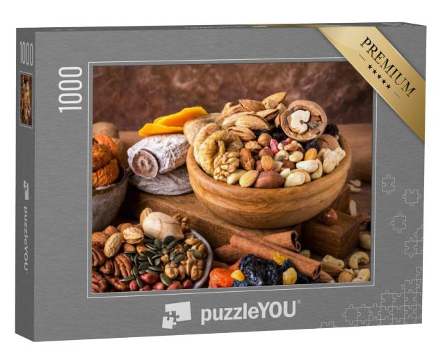 Puzzel 1000 stukjes „Samenstelling van een mengsel van gedroogde vruchten en noten“