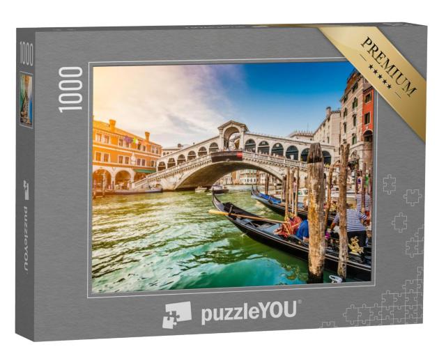 Puzzel 1000 stukjes „Zonsondergang over de Rialtobrug in Venetië, Italië“