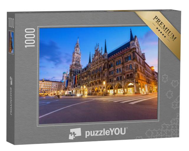 Puzzel 1000 stukjes „Marienplatz en stadhuis van München bij nacht, Beieren, Duitsland“