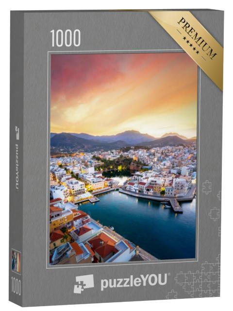 Puzzel 1000 stukjes „Het meer van Voulismeni bij Agios Nikolaos, kustplaats op Kreta, Griekenland“