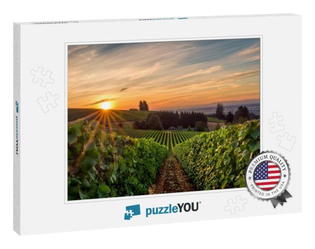 Sun Rising Over a Vineyard in Willamette Valley... Jigsaw Puzzle