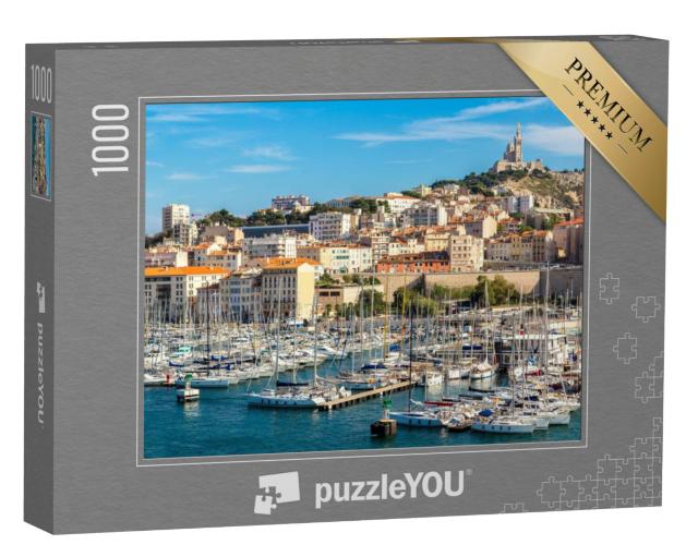 Puzzel 1000 stukjes „Basiliek Notre Dame de la Garde en oude haven in Marseille, Frankrijk“