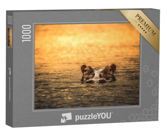 Puzzel 1000 stukjes „Nijlpaard bij zonsondergang, Selous wildreservaat, Tanzania“