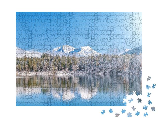 Puzzle 1000 Teile „Alpen spiegeln sich in einem See, Bayern, Deutschland“